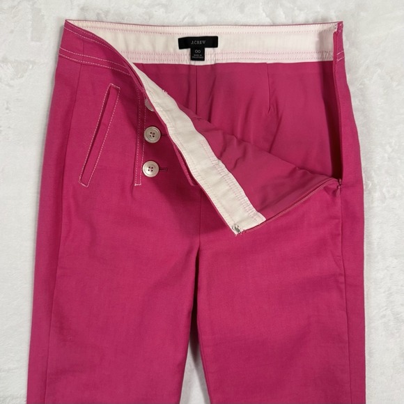 J.CREW Peyton Sailor Pants In Stretch Linen Size 00 Fuchsia Pink High Waist Crop - Picture 7 of 16